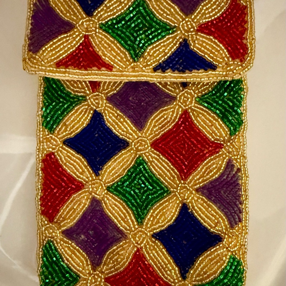 Vtg 80s Neiman Marcus Beaded Clutch Purse Multicolor Evening Bag Party Cocktail